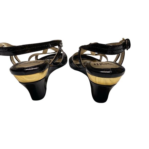 Sofft Womens 7M Black Leather Buckle Adjustable Strap Wedge Slingback Sandals - Picture 2 of 9